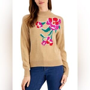 Charter Club|Tan Oversized Floral Design printed sweater,mock neck•••Size XL